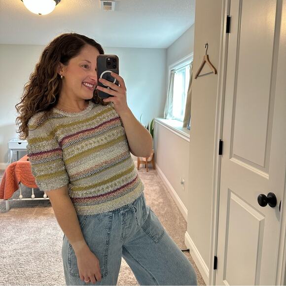 NWT Molly Goddard Silver Gold Metallic Knit Short Sleeve Sweater Top Medium - Picture 4 of 16